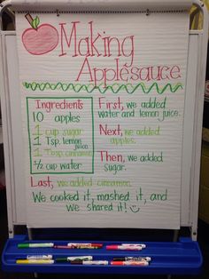 a sign with writing on it that says making applesauce