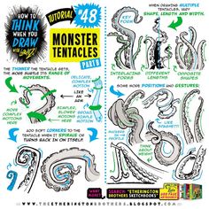 the instructions for how to draw monster tentacles in 4 easy steps with pictures and text