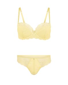 Perla Light Yellow Plus Contour Balconette, 38DD-46DDD | Adore Me Summer Full Cup Bra With Removable Pads, Summer Full Cup Padded Bra, Yellow Bra, Adore Me, Balconette Bra, Mesh Overlay, Light Yellow, Summer Looks, Lace Detail