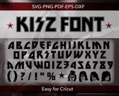 the guitar font and numbers are displayed in this video game title for kiss - font