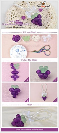 the instructions for how to make an adorable flower brooch with beads and pearls on it