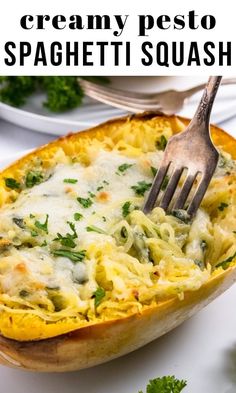 this creamy pesto spaghetti squash is the perfect side dish for any meal