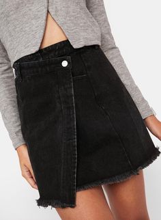 Black Asymmetrical Denim Skirt - Shop Amour Boutique Facebook Black, 2024 Outfits, Black Denim Skirt, Trendy Street Style, Fabric Black, Denim Mini, Skorts, Bottom Clothes, Fall 2024