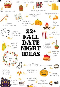 a poster with the words fall date night ideas