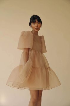 Filipiniana Outfit, Vania Romoff, Tiered Babydoll Dress, Beige Outfit, Butterfly Sleeves, Silk Organza, Mode Inspiration