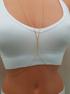 "CZ Diamond Body Chain, Gold Body Chain, Silver Body Chain, Body Jewelry, Celebrity Inspired Jazz up your body with this celebrity inspired body chain. Perfect on the beach or outfits. Comes elegantly in a gift box or cute organza bag, ready to give. ★Details: ~ The body chain is available in gold plated, white gold plated, sterling silver and 14 K gold filled materials. ~ There are 4 CZ stones in the middle of the chest. ~ Comes elegantly in a cute gift box or organza bag, ready to give. ★How t Body Chain Jewelry Bikinis, Body Chain Outfit, Chain Outfit, Chain Body Jewelry, Chains Aesthetic, Chest Chain, Gold Body Chain, Silver Bodies, Gold Bodies