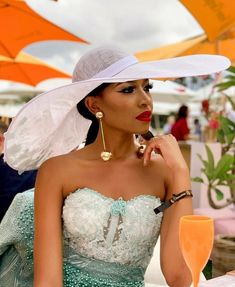 Fancy Hats Classy, Nomzamo Mbatha, South African Celebrities, Tulle Outfit, Veuve Cliquot, Elegant Hat, White Fascinator