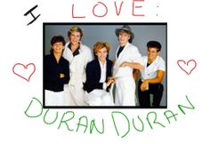 a group of people standing next to each other with the words i love duran duran