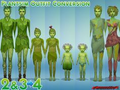 an image of some very cute looking people in different outfits and hair styles, with the caption plantsim out convention