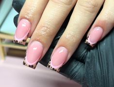 French Tip Color Nails, Pink Leopard Nails, Cnd Nails, Hard Nails, Leopard Print Nails