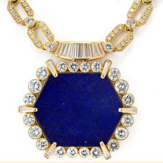 Luxury Opulent Round Necklaces, Luxury Opulent Round Necklace, Luxury Lapis Lazuli Elegant Necklace, Luxury Gold Diamond Necklace With Halo Setting, Luxury Vintage Diamond Cut Necklace, Luxury Blue Necklaces With Diamond Eyes, Luxury Elegant Lapis Lazuli Necklace, Elegant Luxury Lapis Lazuli Necklaces, Luxury Yellow Gold Diamond Necklace With Diamond Eyes