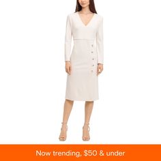 in stock Chic Sheath V-neck Dress For Formal Occasions, Elegant Sheath V-neck Dress For Formal Occasions, Chic V-neck Bodycon Dress For Office, Formal V-neck Midi Dress, Feminine V-neck Bodycon Dress For Cocktail, Knee-length V-neck Dress For Office, Elegant Long Sleeve Bodycon V-neck Dress, Elegant V-neck Dress With Notched Neckline For Date Night, Elegant Bodycon Midi Dress With V-neck