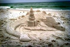 a sand castle made to look like a turtle on the beach