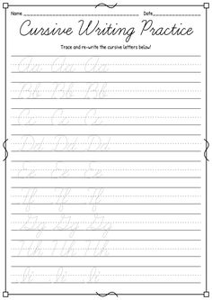 cursive writing practice worksheet