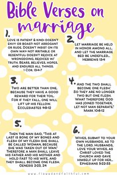 the bible verses on marriage, with two different words in purple and yellow above it