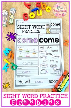 sight word practice worksheet with the words come