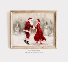 a painting of two people dressed as santa claus