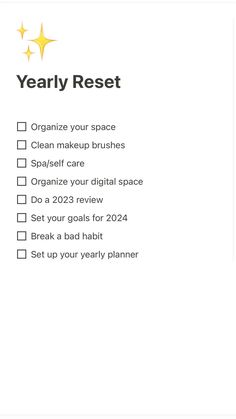 We’re about to step into a fresh new year! Are you also planning a yearly reset? Download this free Notion list to get started 🫶🏽 New Year Reset Checklist, New Year Refresh, New Year Reset Fresh Start, New Year Prep, New Years Reset, Yearly Reset, New Year Checklist, Mid Year Reset, 1 Year Plan