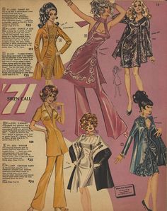 an old fashion ad for women's clothing from the 1950's, including dresses and jackets