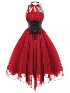 Lace Dress Steampunk Halter Corset Mini Retro Victorian Gothic Womens Ladies. This pin contains affiliate links, which means I may earn a commission at no cost to you extra for you. 
#affiliate #advertising" Steampunk Fancy Dress, Gothic Corset Dresses, Chiffon Lace Dress, Dress With Corset, Robes Vintage, 파티 드레스, Gothic Corset, Medieval Dress, Vestidos Vintage