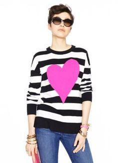 Intarsia heart stripe sweater Heart Sweater, Stripe Sweater, Kate Spade New York, Pink Heart, In The Middle, Sweater Top, Kate Spade, Knitwear, New York