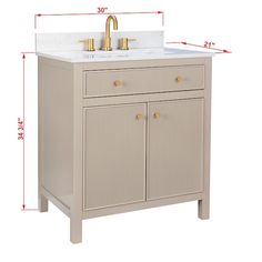 an image of a bathroom vanity with sink and measurements for the top part of it