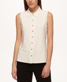 Sleeveless Button-Up Shirt | macys.com Button Front Top, Tommy Hilfiger Tops, Big Clothes, Blouse Online, Tommy Hilfiger Women, Sleeveless Shirt, Trendy Plus Size, Swimwear Tops, Womens Clothing Tops