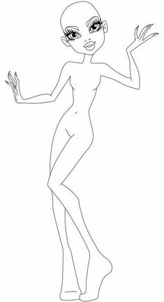 an outline drawing of a woman in black and white with her hands out to the side