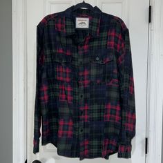 American Eagle Flannel Casual Plaid Long Sleeve Flannel Shirt, Blue Flannel Winter Top, Blue Flannel Tops For Winter, Long Sleeve Blue Flannel Shirt, Winter Blue Flannel Shirt, Blue Long Sleeve Flannel Shirt, Plaid Flannel Shirt With Pockets, Blue Flannel Shirt With Pockets, Casual Flannel Shirt With Collar