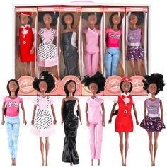 PRICES MAY VARY. BEAUTIFUL DOLLS: Introduce your little one to a world of diversity with this set of 6 African American Black Toy Dolls, each measuring 11.5 inches tall (Compatible with Barbie)! Their different outfits and themes add a fun element to your child's imaginative playtime. FASHIONABLE ATTIRE: These dolls are dressed to impress with their trendy outfits! The collection features dolls wearing formal gowns, chef hats and aprons, party dresses, flight attendant uniforms, nurse scrubs, and casual attire. Each outfit is beautifully designed and detailed. FLEXIBLE AND POSEABLE: These dolls are not just pretty faces! They have articulating arms and wrists that give them a range of motion. This feature allows your child to pose them in various positions, enhancing their playtime experie Ken Barbie Doll, Flight Attendant Uniform, African American Fashion, Girls Party Favors, African American Culture, African American Dolls, Doll Party, Black Dolls, Bundle Pack