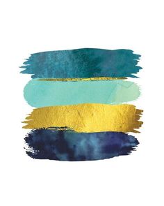 three different shades of blue, green and gold paint on white paper with the same color