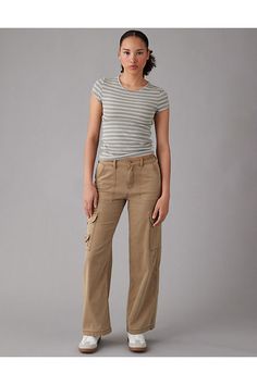 Crisp, snappy woven stretch fabric/Patch pockets/Cargo pockets Urban Brown Wide Leg Cargo Pants, Fall Brown Wide-leg Cargo Pants, Brown Wide Leg Cargo Pants With Elastic Waistband, Relaxed Fit Khaki Wide-leg Cargo Pants, Brown Wide-leg Cargo Pants With Pockets, Curvy Pants, Cargo Pant, Fabric Patch, Women's Jeans