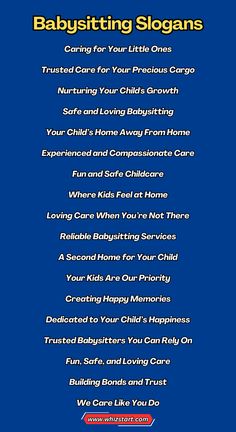 the babysitting slogans are displayed on a blue background