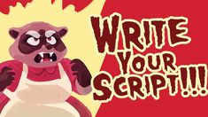 a cartoon bear wearing an apron with the words write your script