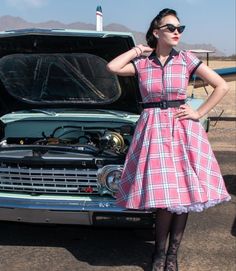 Retro vintage style dress PinkHouseBoutique.com #pink #retro #pinup #rockabilly #carculture #vintagestyle #outfits #outfitoftheday #outfitideas Pink And White Plaid, Retro Style Dress, Pinup Style, Retro Pinup, Pink House, Pink Retro, Pink Houses, Vintage Style Dresses, Retro Vintage Style