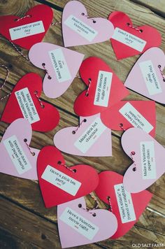 heart shaped valentine's day cards with words on them