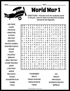 WWI Word Search Worksheet by Puzzles to Print | Teachers Pay Teachers Fill In Puzzles, Word Search Puzzles Printables, March Break, Social Studies Worksheets, Word Search Puzzles, Puzzle Games, Grammar Lessons, School Worksheets