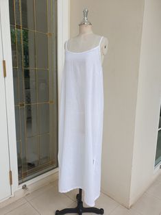 White Slip Dress With Delicate Straps For Beach, White Sleeveless Beach Slip Dress, Delicate White Summer Slip Dress, White Floor-length Evening Slip Dress, Summer Beach Slip Dress, Unlined, Linen Slip Dress, Cotton Slip, Maxi Slip Dress, Cotton Lights