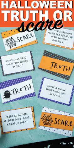 halloween truth or scare cards on a table