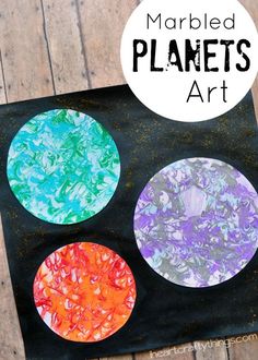 marbled planets art project for kids with text overlay that reads marbled planets art