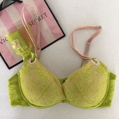 Victorias Secret Sexy Little Things Neon Yellow Lace Push Up Bra. Size 36b. Nwot. Rare Find. Neon Yellow Lace Covers Cups, Vs Charm Detail At Cleavage. This Was Originally Marketed As The Glamour Bra. Comes With Additional Straps To Convert Looks. Underwire, Push Up And Padding. Brand New Never Worn. No Flaws. I Have Hundreds Of Victorias Secret Listings, Add To A Bundle And I’ll Send You A Discounted Offer With Reduced Shipping! Yellow Lace, Lace Bra, Neon Yellow, Push Up Bra, Pink Yellow, Women's Intimates, Little Things, Push Up, Victoria's Secret