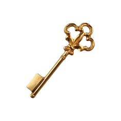 an antique gold key on a white background