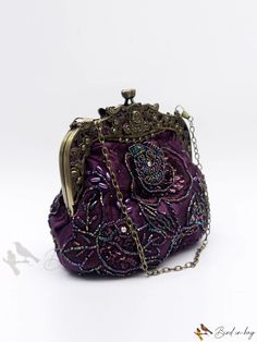 Bird in Bag - Vintage Purple Satin Evening Handbag Elegant Purple Handheld Bag, Purple Evening Satchel Shoulder Bag, Evening Pouch Bag With Handles, Purple Rectangular Bag With Dust Bag, Purple Rectangular Bag, Purple Evening Bags With Removable Pouch, Purple Clutch Shoulder Bag For Formal Occasions, Evening Purple Shoulder Bag With Top Carry Handle, Elegant Purple Clutch For Everyday Use