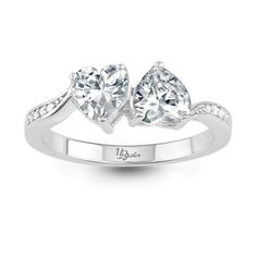 Classic Of New York Sterling Silver Us2gether 6mm Two-Stone Heart CZ with Half CZ Band Ring Metal Silver Size 7 Stone Type White Cz Plating Silver Collection: Classic Of New York Rings, Two Stone Rings