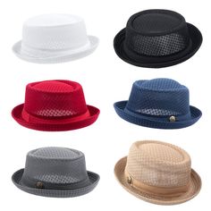 PRICES MAY VARY. 【Lightweight and packable】Soft mesh keep airflow.The whole hat only 60g,super light. Easy to be folded. 【mesh material】Cotton mixed with polyester, cooling in summer. 【Daily Party both elegant】Classic bowler style fits all the lifestyle ,outdoor sun protection or travel beach. Casual or Party both fits. 【Size info】Hat Brim Circumference 56-60cm, Hat deep 12 cm. Foam tape inside the brim to make it fit perfect. Inside sweat band and adjustable string. 6 pcs Summer Mesh Pork Pie H Mesh Hats With Short Brim For Beach, Mesh Hat With Short Brim For The Beach, Mesh Hat With Short Brim For Beach, Lightweight Packable Hat With Short Brim, Adjustable Mesh Summer Hat, Casual Summer Hats With Breathable Mesh, Summer Mesh Hat With Curved Brim, Spring Beach Hat In Mesh, Spring Beach Hat Made Of Mesh