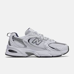 New Balance 530 White/Silver/natural indigo Unisex Casual Sneakers New Balance 530 Metallic White, New Balance Sneackers, New Balance 530 Silver, New Balance White Sneakers, New Balance 530 White Silver, Silver New Balance, New Balance 530 White, Gym Products, Comfy Streetwear