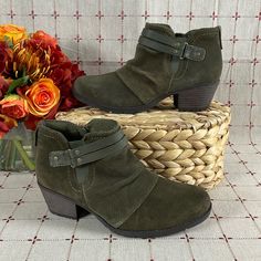 Earth Origins “Odel” Suede Ankle Boots Beautiful Olive Green Color, Slouchy Profile, Almond Toe Cushioning Arch Supportive Footbed Interior Side Zip Closure 2” Heel Women’s Size 7 New Without Box Or Stickers May Have Some Light Scuffs, Be Sure To Check Out The Photos As They Are Part Of The Description Smoke Free Home Green Boots With Stacked Heel And Round Toe, Green Closed Toe Boots For Fall, Green Closed-toe Boots For Fall, Green Casual Heeled Boots With Round Toe, Casual Green Round Toe Heeled Boots, Casual Ankle Strap Boots For Fall, Green Casual Heeled Boots For Fall, Casual Fall Ankle Boots, Green Round Toe Booties For Spring