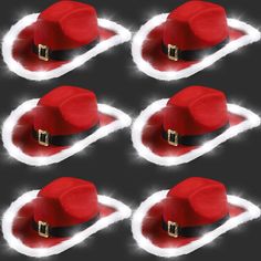 PRICES MAY VARY. What You Will Get: the package comes with 6 pieces LED Christmas cowboy hats, each hat contains 12 LED lamp beads, the red and white color and the flashing lights are very in line with the Christmas atmosphere, the sufficient quantity can also satisfy multiple people to use at the same time, feel the fun of the festival together Multiple Lighting Modes: there are 3 light flashing modes of these unisex light up Santa Claus cowboy hats, which are always on, flashing and burst flas Red Hat For Winter Rodeo, Santa Cowboy Hat, Red Western Hat With Short Brim, Cheap Red Holiday Hats, Red Adjustable Festive Hat, Funny Christmas Hats, Cowboy Chaps, Western Costumes, Western Theme Party