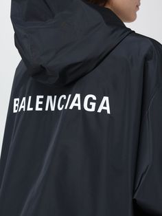 Casual Style  Regular Fit  Nylon  Hooded Collar  Regular Shoulders  Long Sleeves  Drawstring Cuffs  2 Zipped Pockets  Double Slider Zip Closure  Contrasting Logo Print On The Back  Straight Hem With Drawstring Balenciaga Jacket, Black Balenciaga, Balenciaga Women, Italian Fashion Designers, Black Jacket, Italian Fashion, Logo Print, Casual Style, Balenciaga