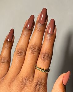 A rich brown polish with purple undertones and a crelly finish. Dark Skin Nail Polish, Naked Nails, Sheer Nails, Nude Polish, Lipstick Nails, Nails For Summer, Work Nails, Pretty Nail Art, Nail It